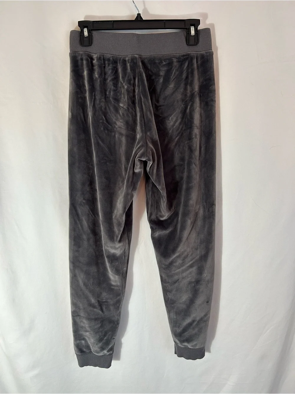 Justice Charcoal Velour Joggers with Pink Logo Patch